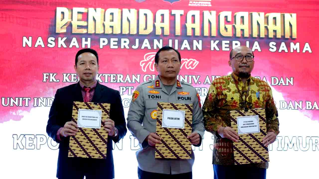 Polda Jatim Tandatangani Perjanjian Kerja Sama Dengan Fkg Unair Dan Pt. Pln (persero)